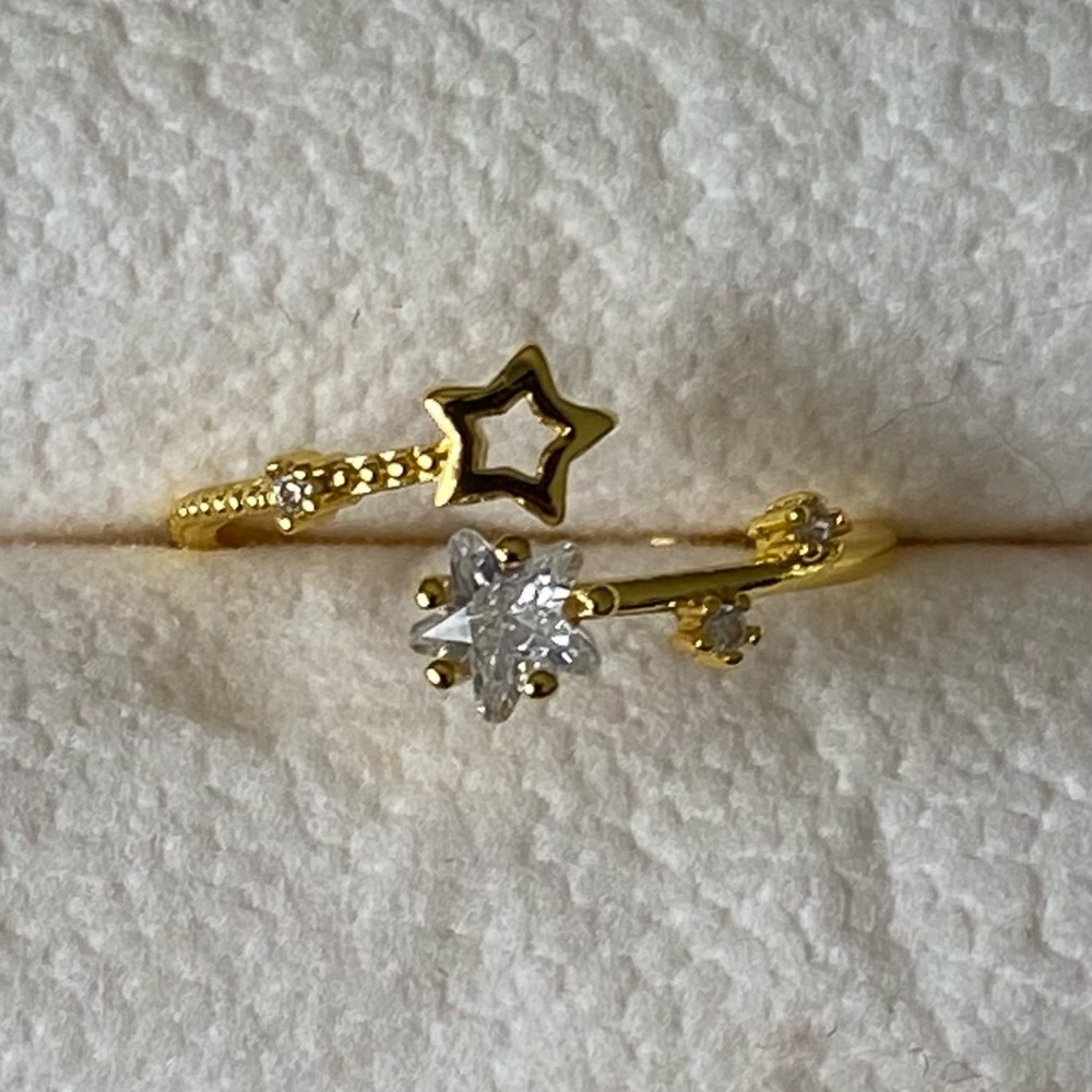 925 sterling silver gold celestial cz star adjustable ring